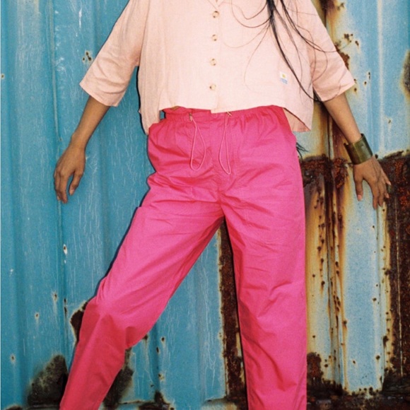 L.F. Markey x Free People Hugo 10 / M Pink High Waist Paper Bag Poplin Trousers - Picture 4 of 7